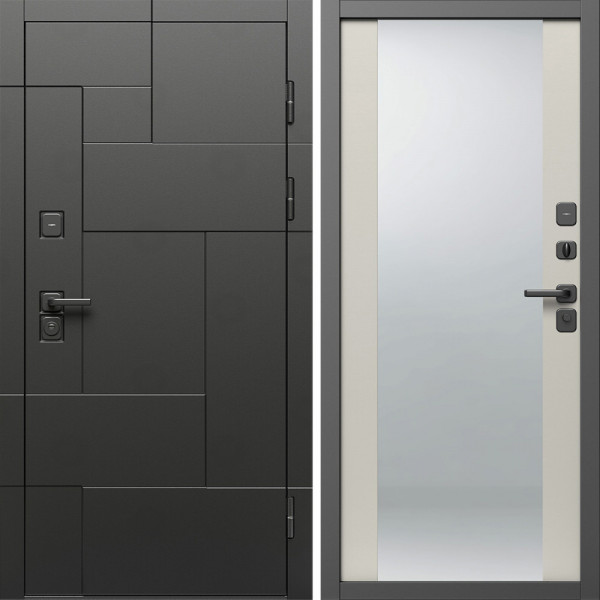 Входная дверь Termo-Door Тетрис Блэк - Зеркало Слоновая кость
