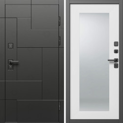 Входная дверь Termo-Door Тетрис Блэк - Зеркало Триумф Белый софт