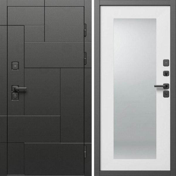 Входная дверь Termo-Door Тетрис Блэк - Зеркало Триумф Белый софт