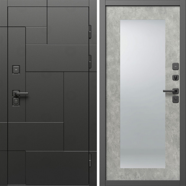 Входная дверь Termo-Door Тетрис Блэк - Зеркало Триумф бетон светлый