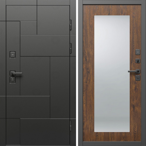 Входная дверь Termo-Door Тетрис Блэк - Зеркало Триумф дуб