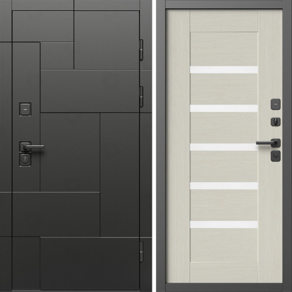 Входная дверь Termo-Door Тетрис Блэк - Зеркало Триумф Царга лиственница 4500 / 5500