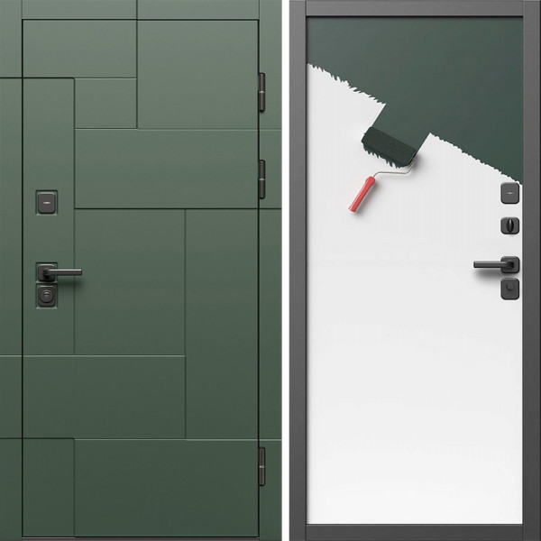 Входная дверь Termo-Door Тетрис Грин - Гладкая Панель Под Покраску (грунт)