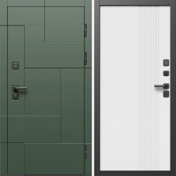 Входная дверь Termo-Door Тетрис Грин - Страйп Белый Софт