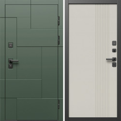 Входная дверь Termo-Door Тетрис Грин - Страйп Слоновая Кость