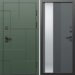 Входная дверь Termo-Door Тетрис Грин - Зеркало Люмис Грей Софт