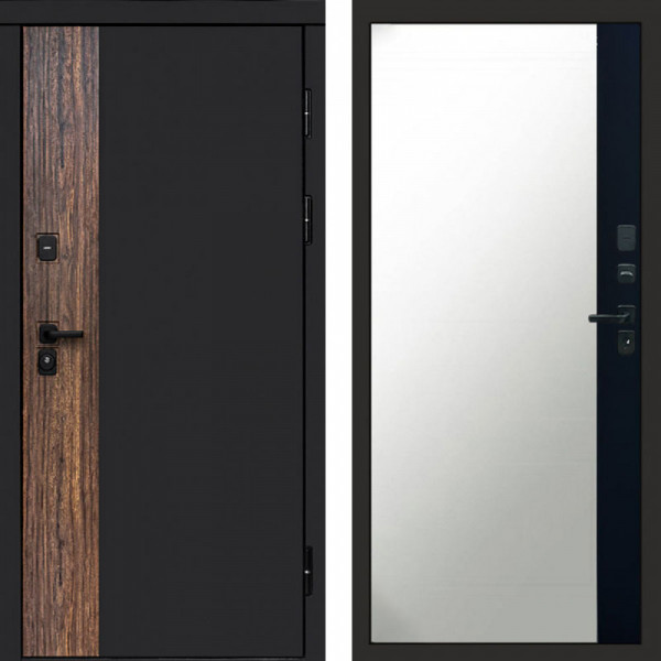 Входная дверь Termo-Door Тор - Зеркало Фацет Черный кварц+тонировка серая