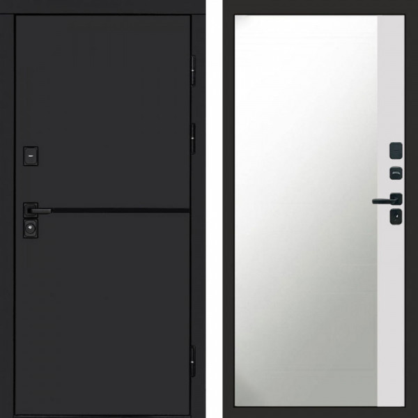 Входная дверь Termo-Door Тренд Black - Зеркало Фацет Белый софт