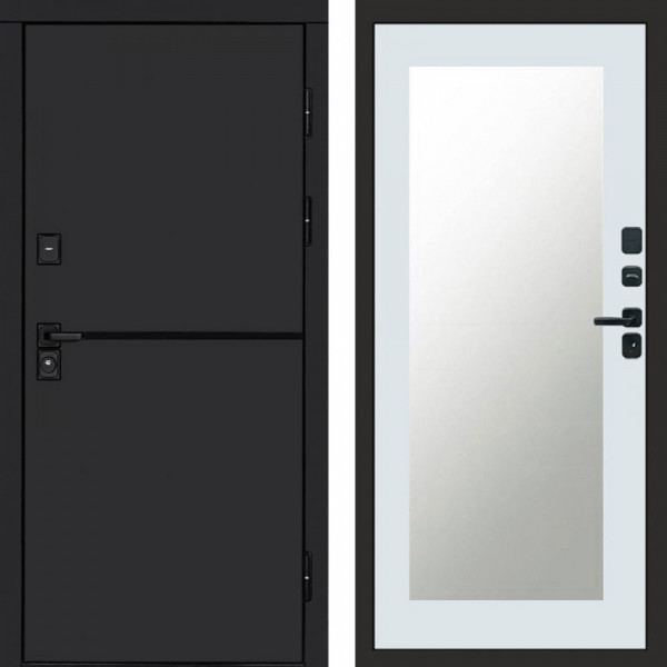 Входная дверь Termo-Door Тренд Black - Зеркало Триумф Белый софт