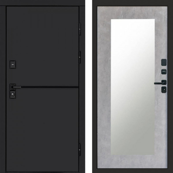 Входная дверь Termo-Door Тренд Black - Зеркало Триумф бетон светлый