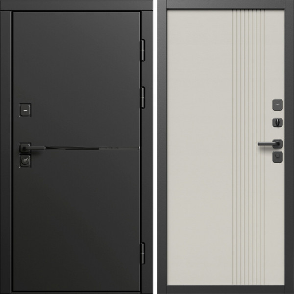 Входная дверь Termo-Door Тренд Блэк - Страйп Слоновая Кость