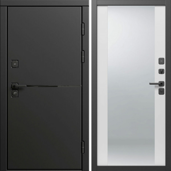 Входная дверь Termo-Door Тренд Блэк - Зеркало белый софт