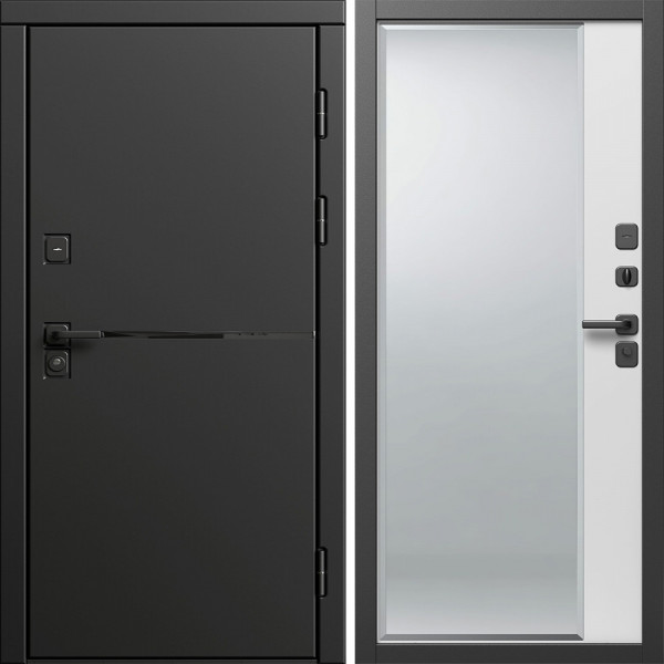 Входная дверь Termo-Door Тренд Блэк - Зеркало Фацет Белый софт