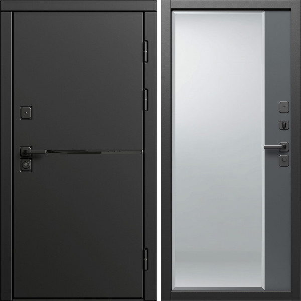 Входная дверь Termo-Door Тренд Блэк - Зеркало Фацет Grey софт