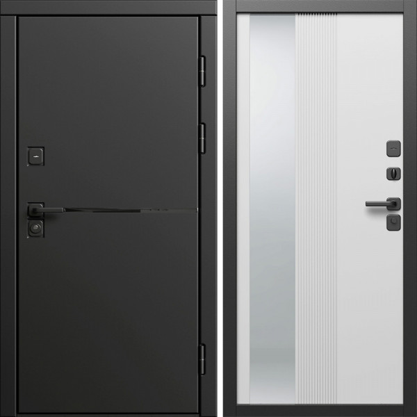 Входная дверь Termo-Door Тренд Блэк - Зеркало Люмис Белый Софт