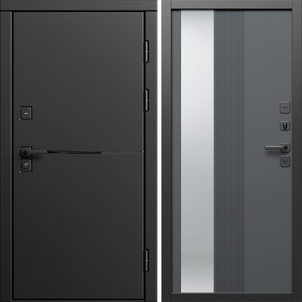 Входная дверь Termo-Door Тренд Блэк - Зеркало Люмис Грей Софт