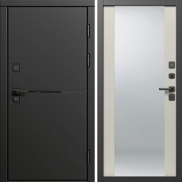 Входная дверь Termo-Door Тренд Блэк - Зеркало Слоновая кость