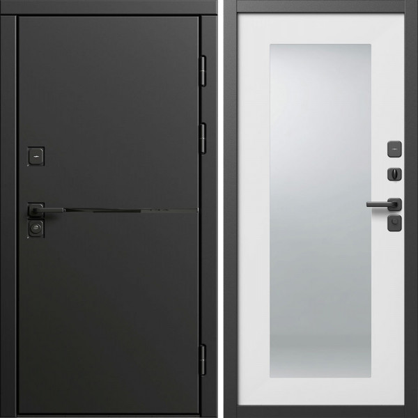 Входная дверь Termo-Door Тренд Блэк - Зеркало Триумф Белый софт