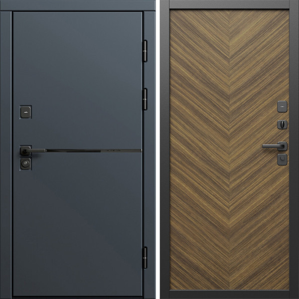 Входная дверь Termo-Door Тренд Графит - Плаза Елочка Орех