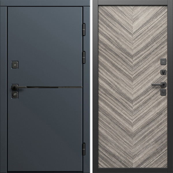 Входная дверь Termo-Door Тренд Графит - Плаза Елочка Серая