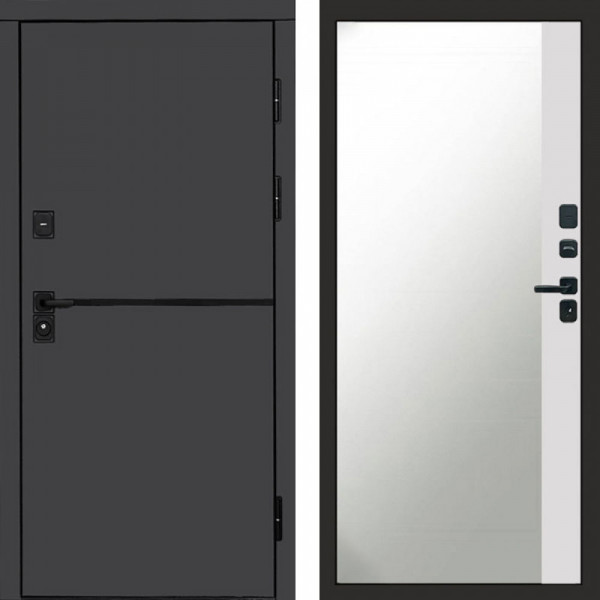 Входная дверь Termo-Door Тренд Графит - Зеркало Фацет Белый софт