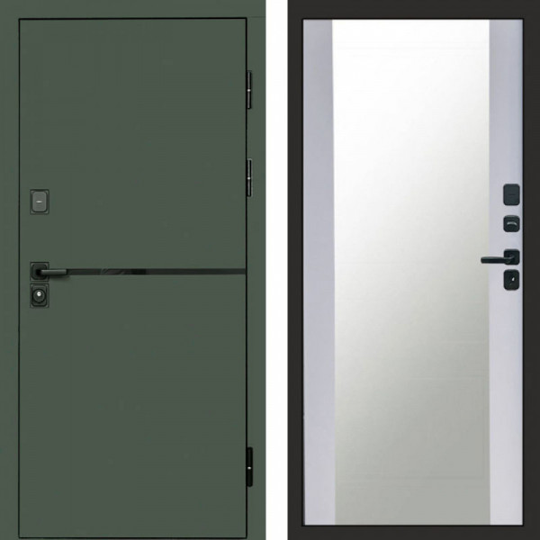 Входная дверь Termo-Door Тренд Грин - Зеркало белый софт