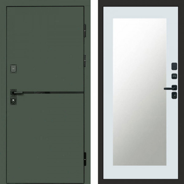 Входная дверь Termo-Door Тренд Грин - Зеркало Триумф Белый софт