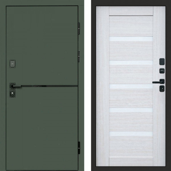 Входная дверь Termo-Door Тренд Грин - Зеркало Триумф Царга лиственница 4500 / 5500