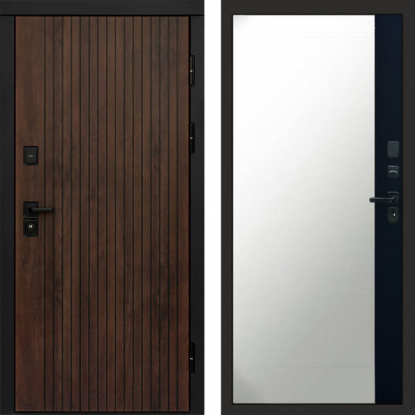 Входная дверь Termo-Door Твист Ультра - Зеркало Фацет Черный кварц+тонировка серая