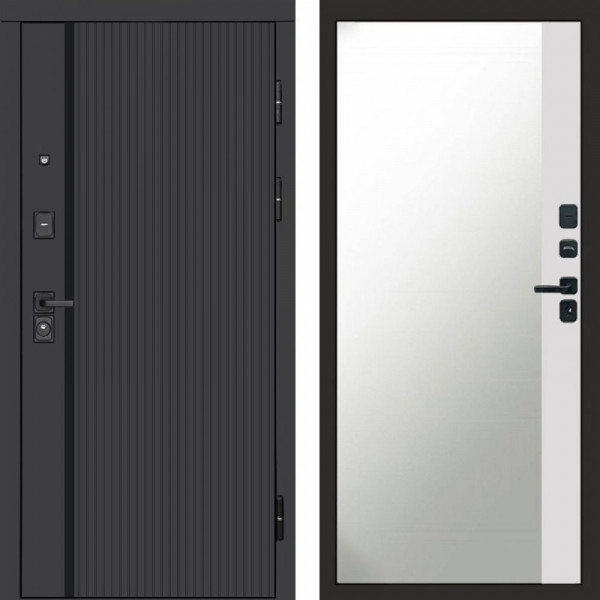 Входная дверь Termo-Door Урбан Black - Зеркало Фацет Белый софт