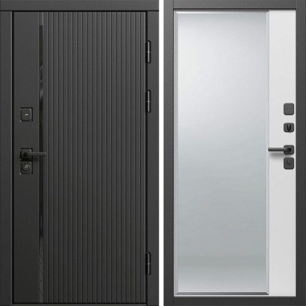 Входная дверь Termo-Door Урбан Блэк - Зеркало Фацет Белый софт
