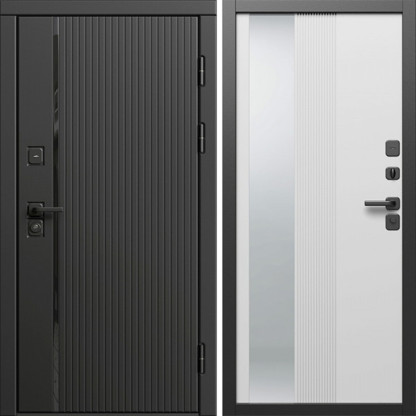 Входная дверь Termo-Door Урбан Блэк - Зеркало Люмис Белый Софт