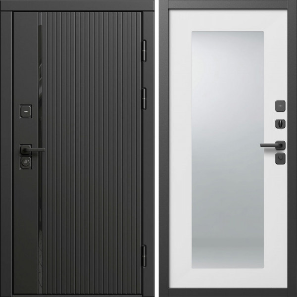 Входная дверь Termo-Door Урбан Блэк - Зеркало Триумф Белый софт