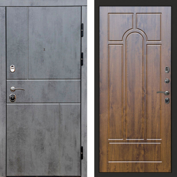 Входная дверь Termo-Door Вертикаль Бетон Темный - Арка дуб