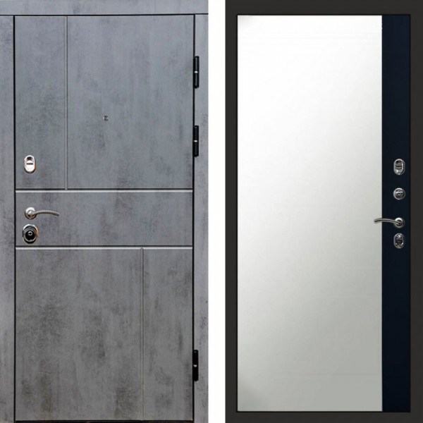 Входная дверь Termo-Door Вертикаль Бетон Темный - Зеркало Фацет Черный кварц+тонировка серая