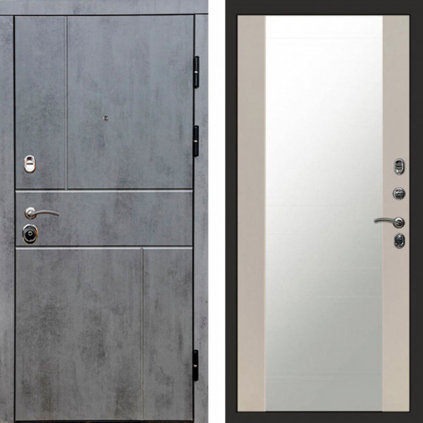 Входная дверь Termo-Door Вертикаль Бетон Темный - Зеркало Слоновая кость