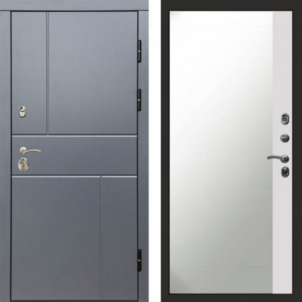 Входная дверь Termo-Door Вертикаль Grey - Зеркало Фацет Белый софт