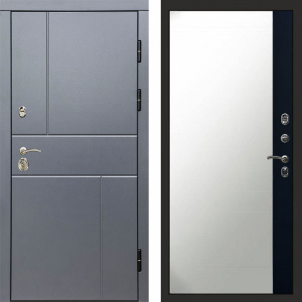 Входная дверь Termo-Door Вертикаль Grey - Зеркало Фацет Черный кварц+тонировка серая
