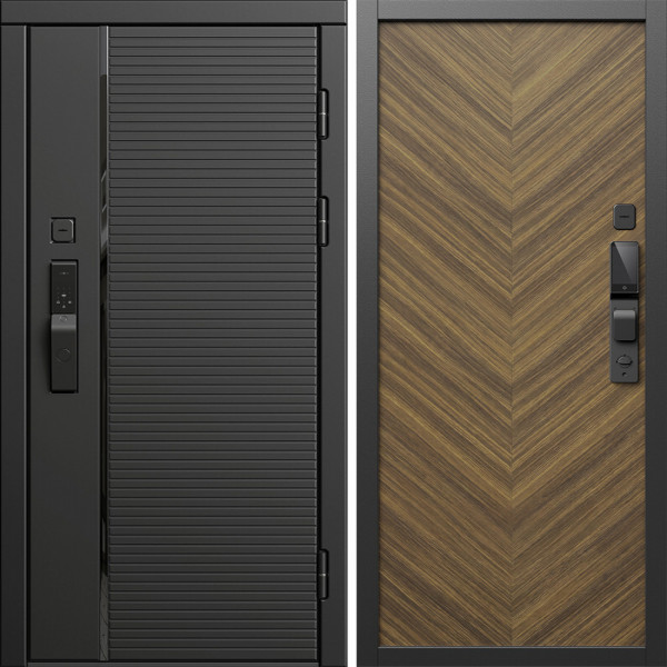 Входная дверь Termo-Door Смарт Блэк Лайн - Плаза Елочка Орех