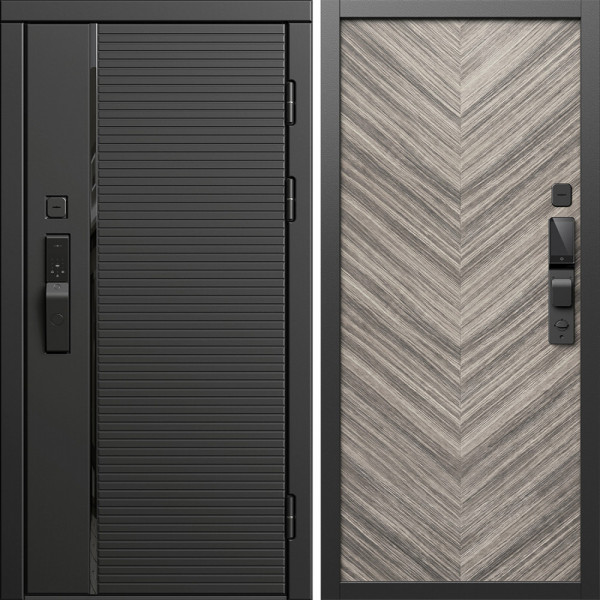 Входная дверь Termo-Door Смарт Блэк Лайн - Плаза Елочка Серая