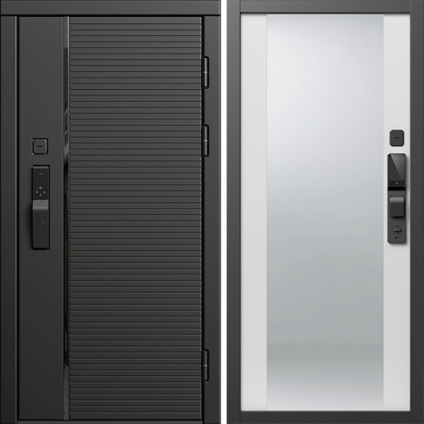 Входная дверь Termo-Door Смарт Блэк Лайн - Зеркало белый софт