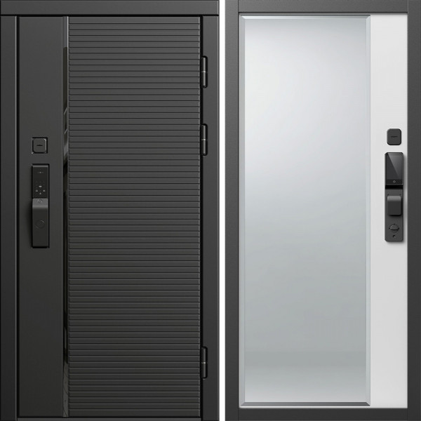 Входная дверь Termo-Door Смарт Блэк Лайн - Зеркало Фацет Белый софт
