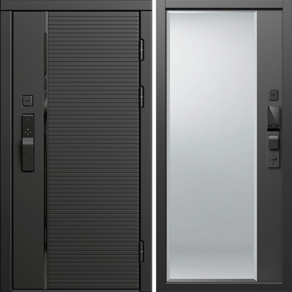 Входная дверь Termo-Door Смарт Блэк Лайн - Зеркало Фацет Черный кварц