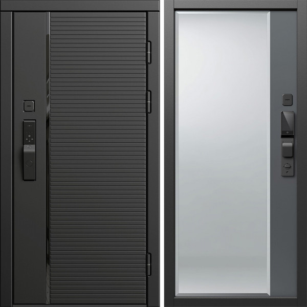 Входная дверь Termo-Door Смарт Блэк Лайн - Зеркало Фацет Grey софт
