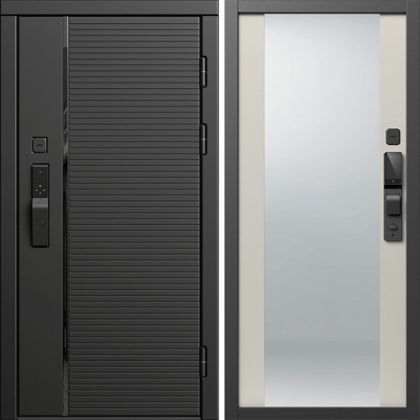 Входная дверь Termo-Door Смарт Блэк Лайн - Зеркало Слоновая кость
