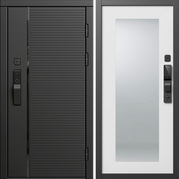 Входная дверь Termo-Door Смарт Блэк Лайн - Зеркало Триумф Белый софт