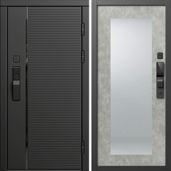 Входная дверь Termo-Door Смарт Блэк Лайн - Зеркало Триумф бетон светлый