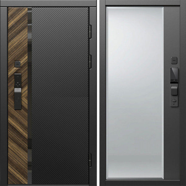 Входная дверь Termo-Door Смарт Браш - Зеркало Фацет Черный кварц