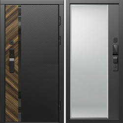 Входная дверь Termo-Door Смарт Браш - Зеркало Фацет Черный кварц+тонировка серая