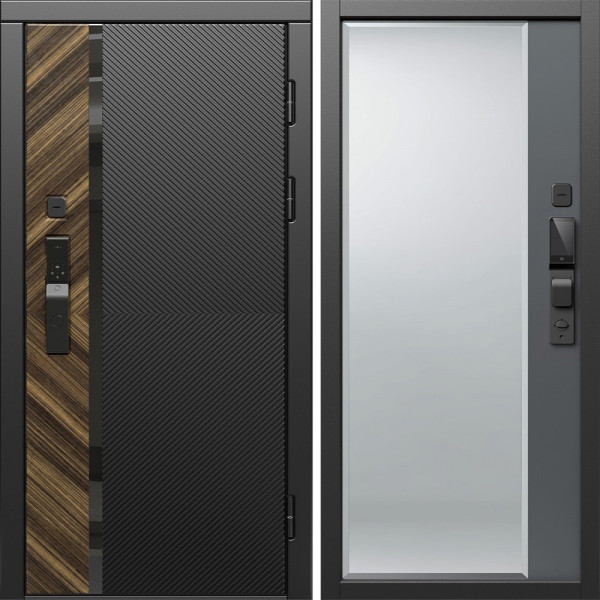 Входная дверь Termo-Door Смарт Браш - Зеркало Фацет Grey софт